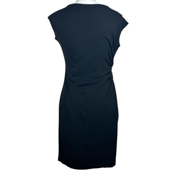 Lafayette 148 New York Black Draped Ruched Sheath Dress Size 0‎ Cowl Neckline - Picture 5 of 8